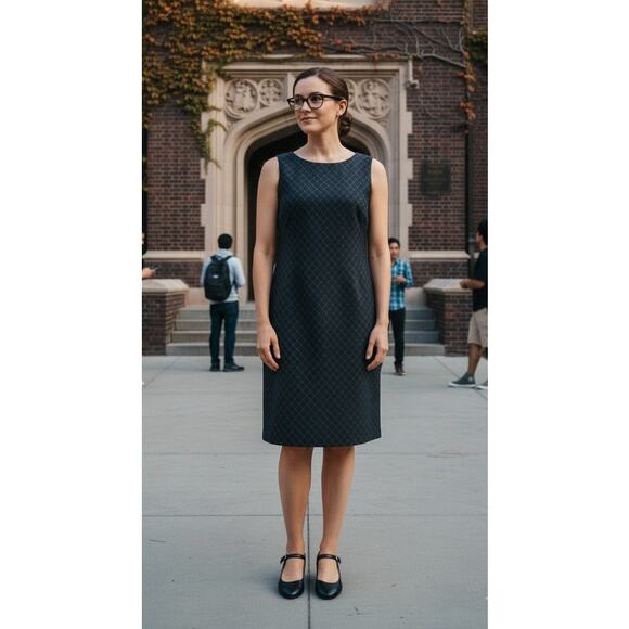 Vtg Lauren Ralph Lauren Wool Diamond Windowpane Sheath Dress Size 8 Academia - Picture 2 of 14